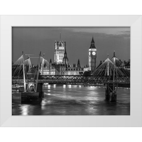 London-River Thames-Waterloo brigde and houses of parliment at night White Modern Wood Framed Art Print by Frank, Assaf
