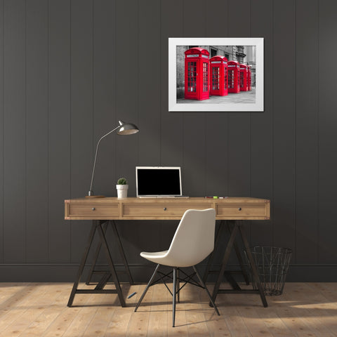 London, telephone boxes in a row White Modern Wood Framed Art Print by Frank, Assaf