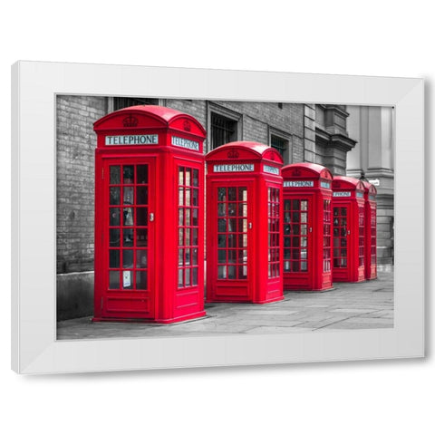 London, telephone boxes in a row White Modern Wood Framed Art Print by Frank, Assaf