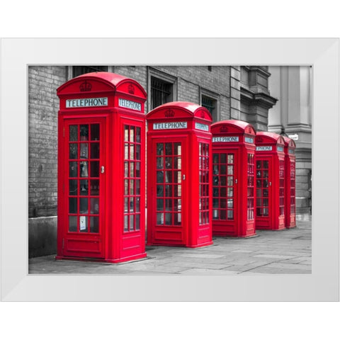 London, telephone boxes in a row White Modern Wood Framed Art Print by Frank, Assaf