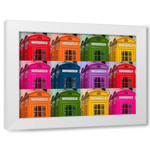 Muti coloured telephone boxes White Modern Wood Framed Art Print by Frank, Assaf