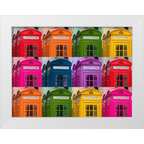 Muti coloured telephone boxes White Modern Wood Framed Art Print by Frank, Assaf