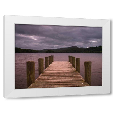 Jetty at dusk, lake district, Cumbria White Modern Wood Framed Art Print by Frank, Assaf
