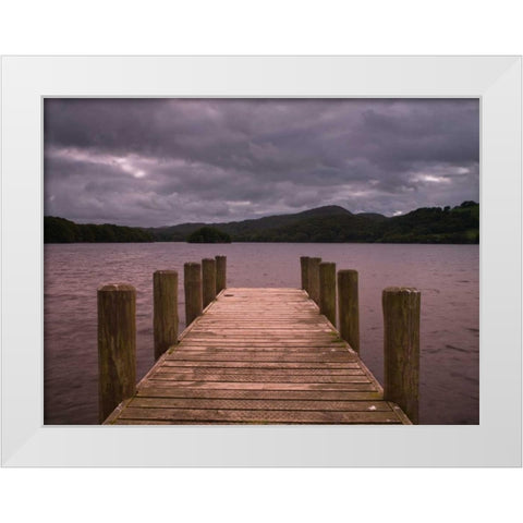 Jetty at dusk, lake district, Cumbria White Modern Wood Framed Art Print by Frank, Assaf
