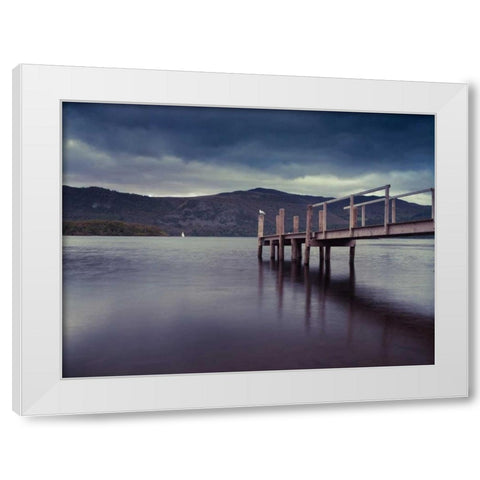 Jetty at dusk, lake district, Cumbria White Modern Wood Framed Art Print by Frank, Assaf