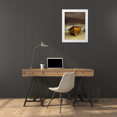 Boat on lake White Modern Wood Framed Art Print by Frank, Assaf