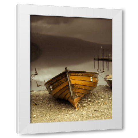 Boat on lake White Modern Wood Framed Art Print by Frank, Assaf