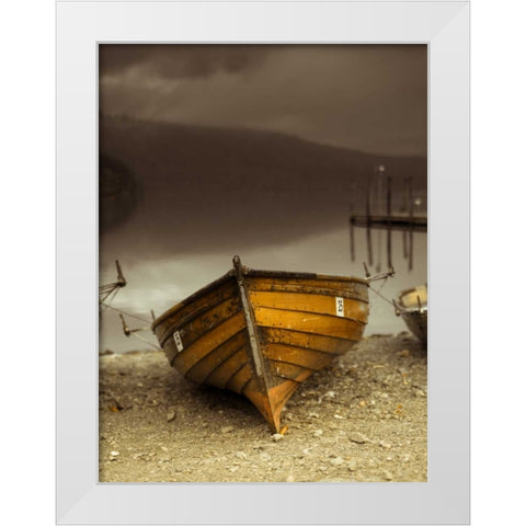 Boat on lake White Modern Wood Framed Art Print by Frank, Assaf