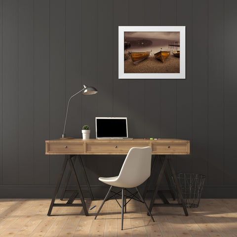 Boats on lake White Modern Wood Framed Art Print by Frank, Assaf