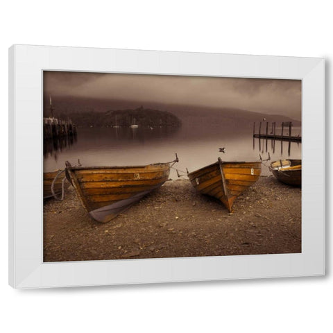 Boats on lake White Modern Wood Framed Art Print by Frank, Assaf