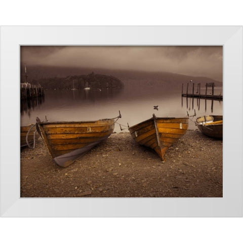 Boats on lake White Modern Wood Framed Art Print by Frank, Assaf