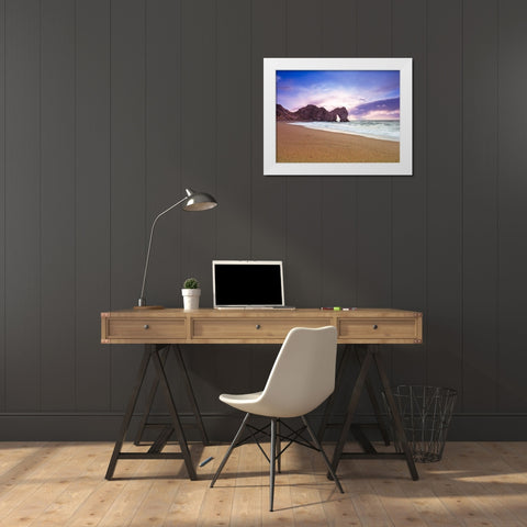 Tranquil beach White Modern Wood Framed Art Print by Frank, Assaf
