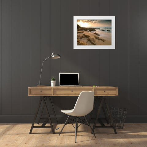 Sunset over Palmachim beach, Israel White Modern Wood Framed Art Print by Frank, Assaf
