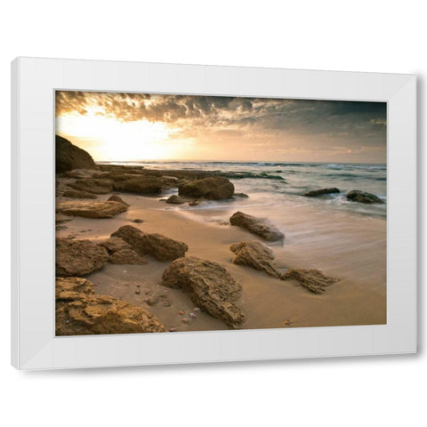 Sunset over Palmachim beach, Israel White Modern Wood Framed Art Print by Frank, Assaf