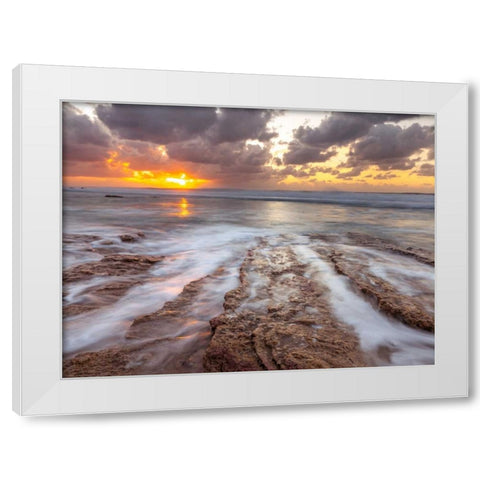 Sunset over Palmachim beach, Israel White Modern Wood Framed Art Print by Frank, Assaf