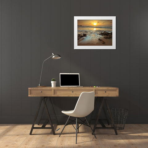 Sunset over Palmachim beach, Israel White Modern Wood Framed Art Print by Frank, Assaf