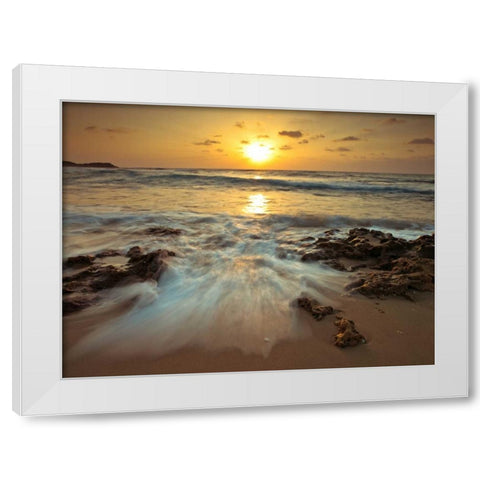 Sunset over Palmachim beach, Israel White Modern Wood Framed Art Print by Frank, Assaf