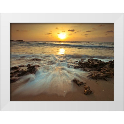 Sunset over Palmachim beach, Israel White Modern Wood Framed Art Print by Frank, Assaf