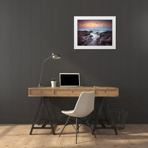 Sunset over Palmachim beach, Israel White Modern Wood Framed Art Print by Frank, Assaf