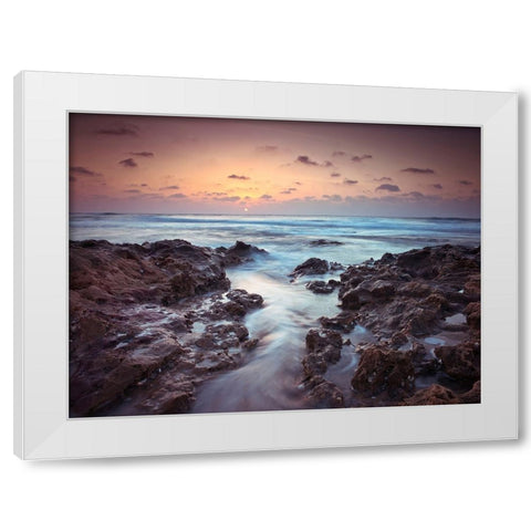 Sunset over Palmachim beach, Israel White Modern Wood Framed Art Print by Frank, Assaf