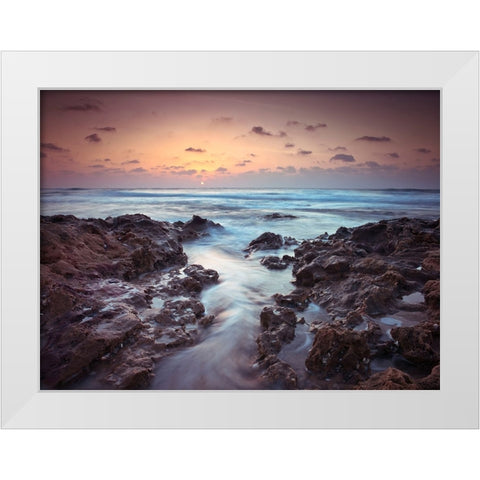 Sunset over Palmachim beach, Israel White Modern Wood Framed Art Print by Frank, Assaf