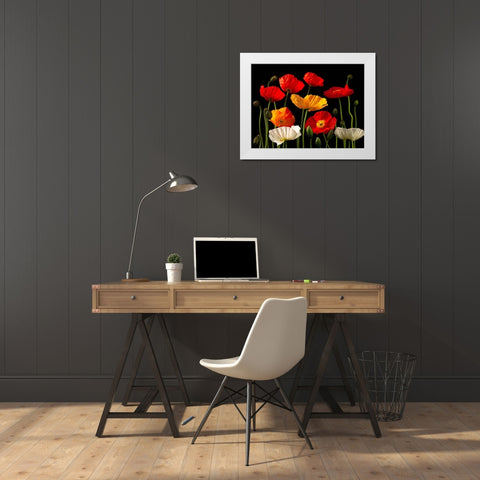 Multicoloured Poppies and buds White Modern Wood Framed Art Print by Frank, Assaf