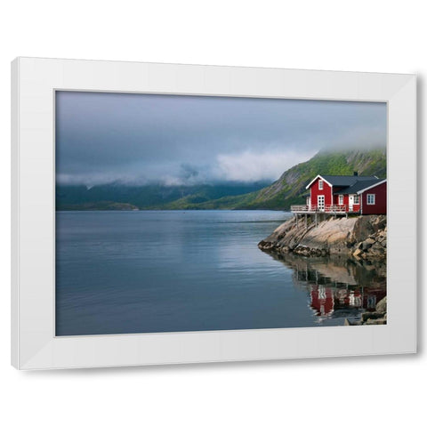 Fishing huts on the waterfront, Lofoten, Norway White Modern Wood Framed Art Print by Frank, Assaf