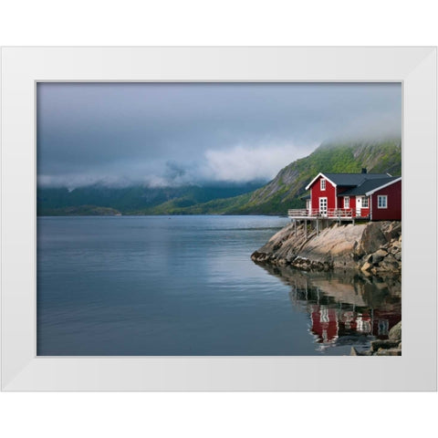 Fishing huts on the waterfront, Lofoten, Norway White Modern Wood Framed Art Print by Frank, Assaf