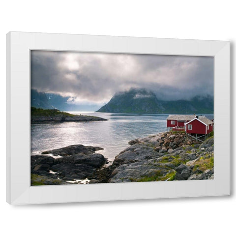 Fishing huts on the waterfront, Lofoten, Norway White Modern Wood Framed Art Print by Frank, Assaf
