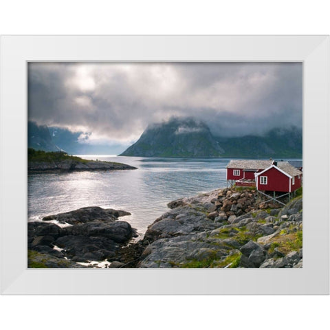 Fishing huts on the waterfront, Lofoten, Norway White Modern Wood Framed Art Print by Frank, Assaf