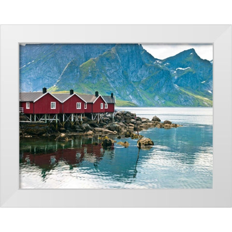 Fishing huts on the waterfront, Lofoten, Norway White Modern Wood Framed Art Print by Frank, Assaf