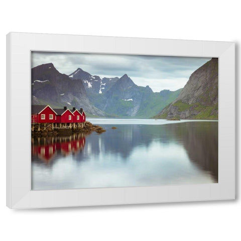 Fishing huts on the waterfront, Lofoten, Norway White Modern Wood Framed Art Print by Frank, Assaf