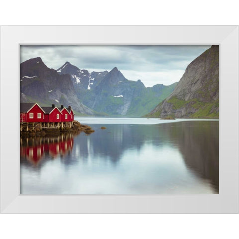 Fishing huts on the waterfront, Lofoten, Norway White Modern Wood Framed Art Print by Frank, Assaf