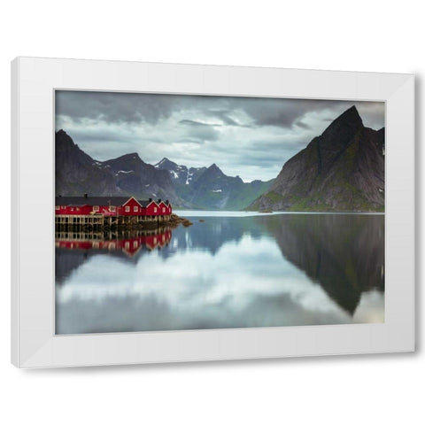 Fishing huts on the waterfront, Lofoten, Norway White Modern Wood Framed Art Print by Frank, Assaf