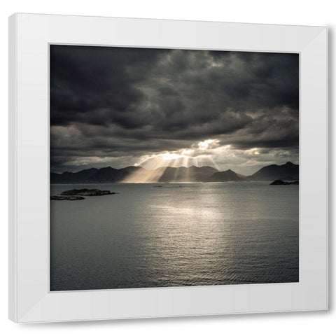 Sunset of Norwegian fjord-Lofoten-Norway White Modern Wood Framed Art Print by Frank, Assaf