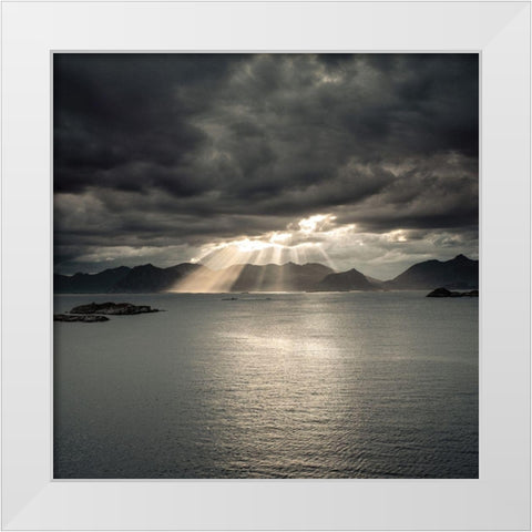 Sunset of Norwegian fjord-Lofoten-Norway White Modern Wood Framed Art Print by Frank, Assaf
