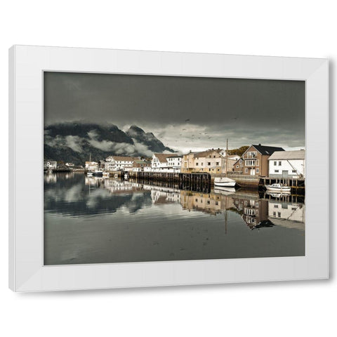 Village in Lofoten-Norway White Modern Wood Framed Art Print by Frank, Assaf