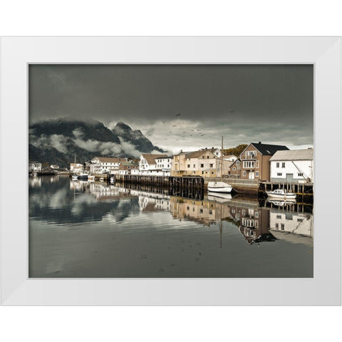 Village in Lofoten-Norway White Modern Wood Framed Art Print by Frank, Assaf