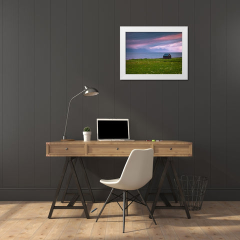Beach hut on Lofoten coastline, Norway White Modern Wood Framed Art Print by Frank, Assaf