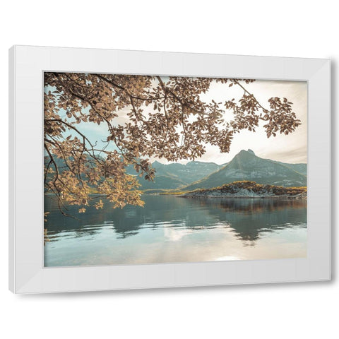 Norwegian fjord, Lofoten, Norway White Modern Wood Framed Art Print by Frank, Assaf