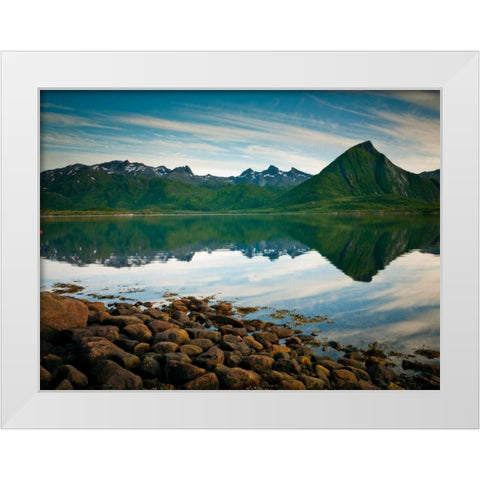 Mountain range by the sea, Lofoten, Norway White Modern Wood Framed Art Print by Frank, Assaf
