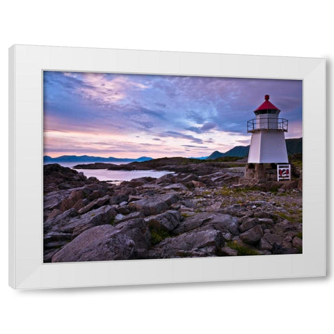 Light house on coast, Lofoten, Norway White Modern Wood Framed Art Print by Frank, Assaf