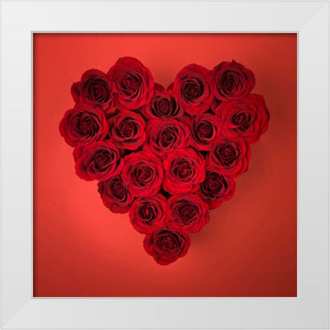 Rose flowers in heart shape White Modern Wood Framed Art Print by Frank, Assaf