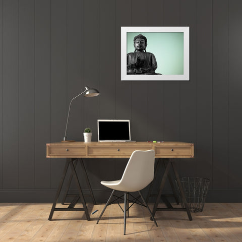 Buddha sculpture White Modern Wood Framed Art Print by Frank, Assaf