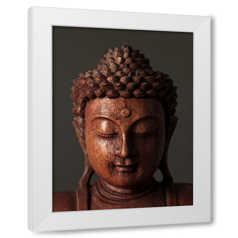 Buddha sculpture face White Modern Wood Framed Art Print by Frank, Assaf