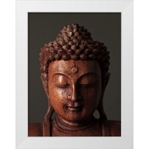 Buddha sculpture face White Modern Wood Framed Art Print by Frank, Assaf