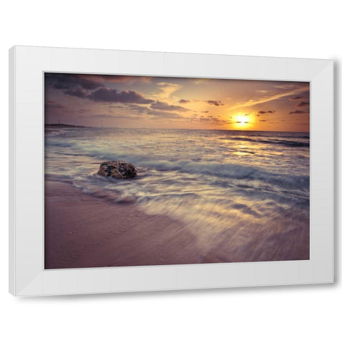 Beach at sunset White Modern Wood Framed Art Print by Frank, Assaf