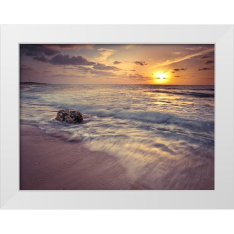Beach at sunset White Modern Wood Framed Art Print by Frank, Assaf