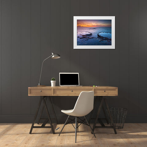 Tranquil beach White Modern Wood Framed Art Print by Frank, Assaf
