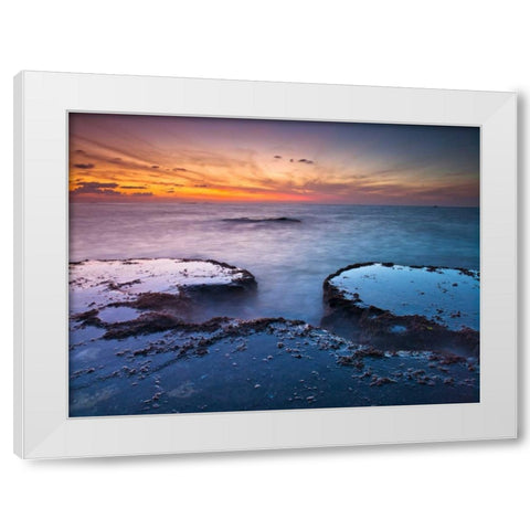 Tranquil beach White Modern Wood Framed Art Print by Frank, Assaf